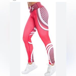 Red Geometric Patterned Leggings for Active Wear